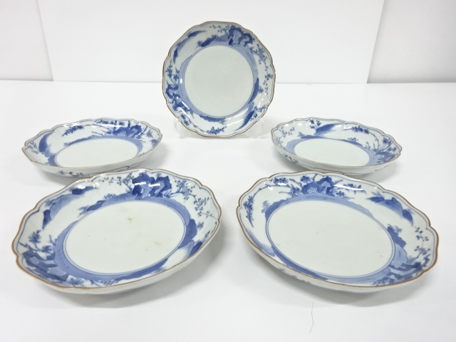 古伊万里　柿右衛門手　染付　六寸皿　5客